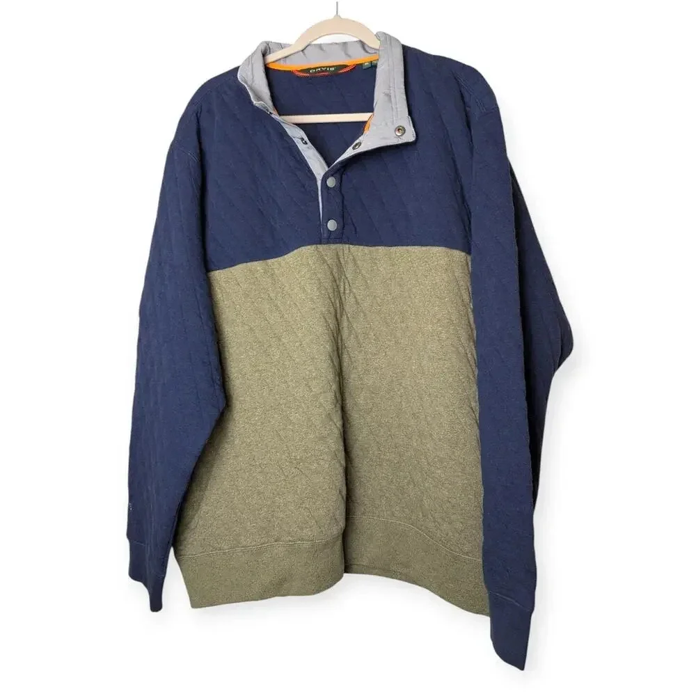 Orvis Quilted Quarter-Snap Sweatshirt Cotton Winter Fleece